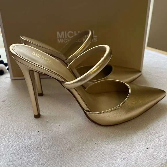Michael Kors Gold Heels with Pointed Toe and Slim Strap - Picture 2 of 4